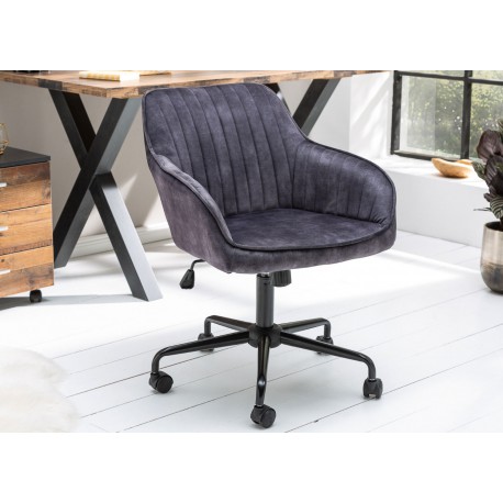 Chaise de bureau velours gris foncé pivotante avec accoudoirs