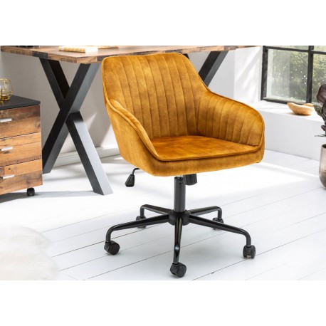 Chaise de bureau velours jaune or pivotante avec accoudoirs - Cbc-Meubles