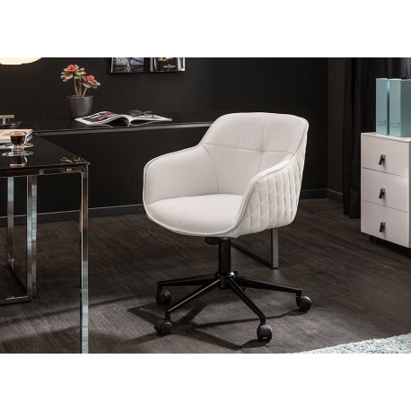 Chaise de bureau réglable en hauteur en simili cuir blanc - Cbc-Meubles