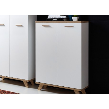 Armoire de rangement 2 portes blanc et bois - Cbc-Meubles