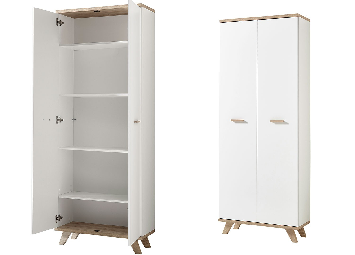 Grande armoire de rangement 2 portes blanc et bois - Cbc-Meubles