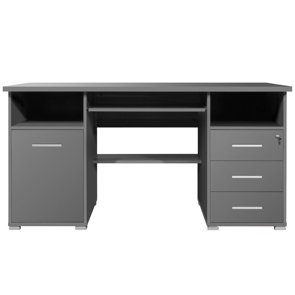 Bureau informatique gris avec caisson de rangement