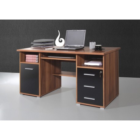 Table Bureau d'Angle avec 2 Tiroirs Table Imformatique pour Ordinateur avec  Etagère de Rangement Noir