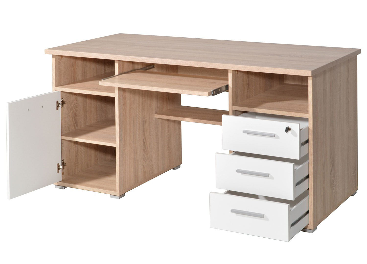 Bureau Informatique CANDA en Bois, Blanc 