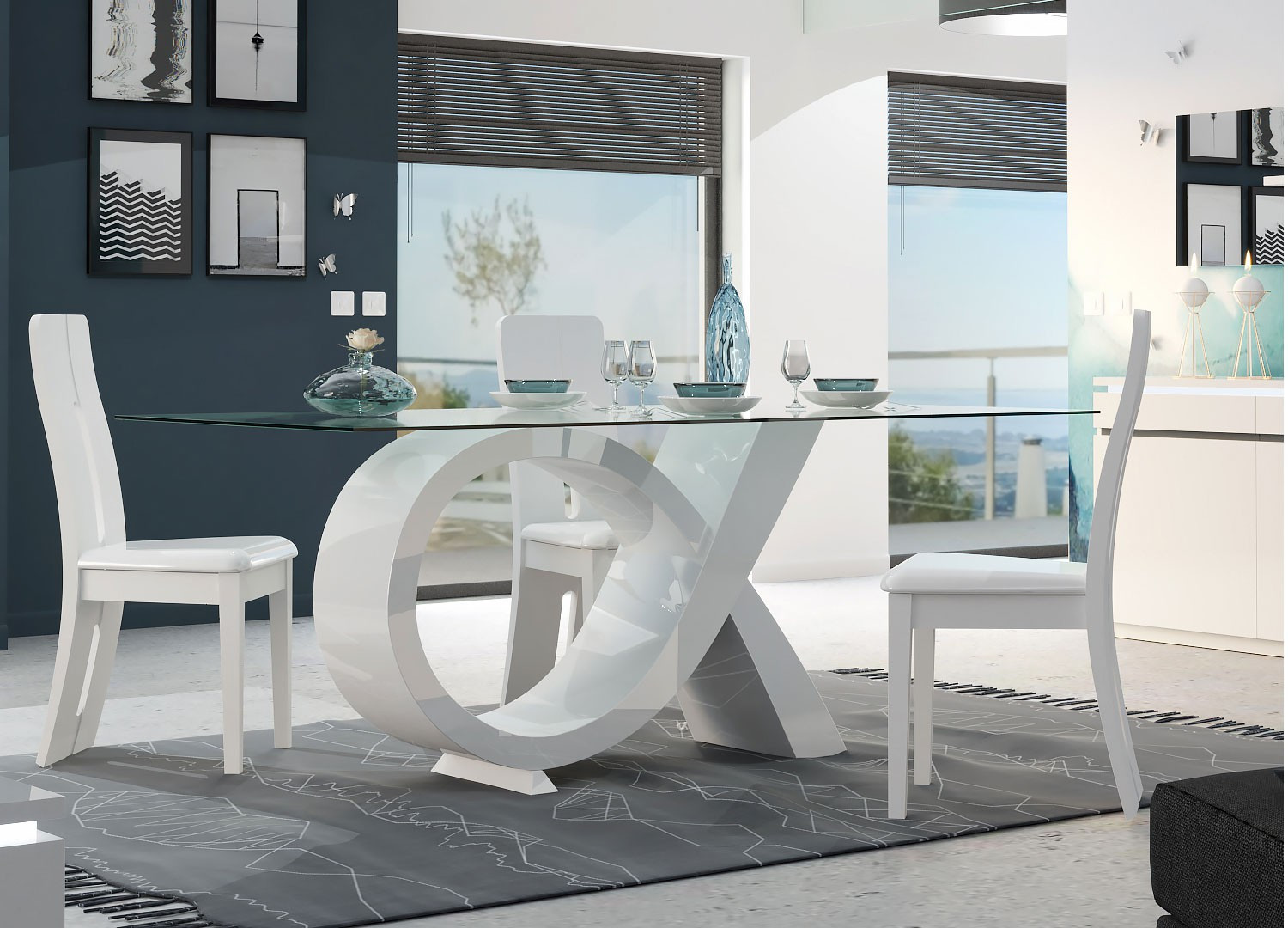 Table de repas design verre et pied laqué blanc CbcMeubles