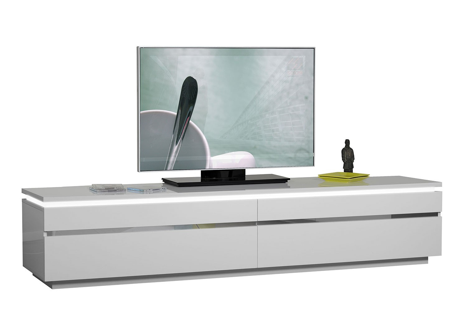 Meuble tv mural laqué blanc brillant lumineux CbcMeubles