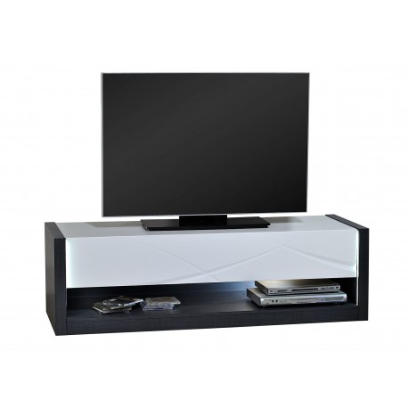 Meuble tv design blanc laqué et gris à led 150 cm