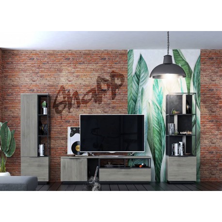 Meuble tv mural bois et métal noir industriel