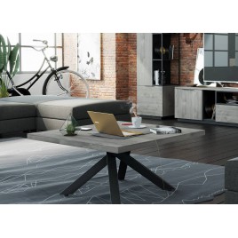 Table basse carrée bois et métal noir industriel