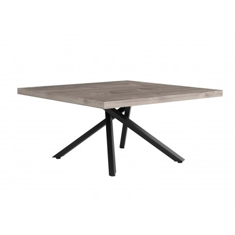 Table basse carrée bois et métal noir industriel