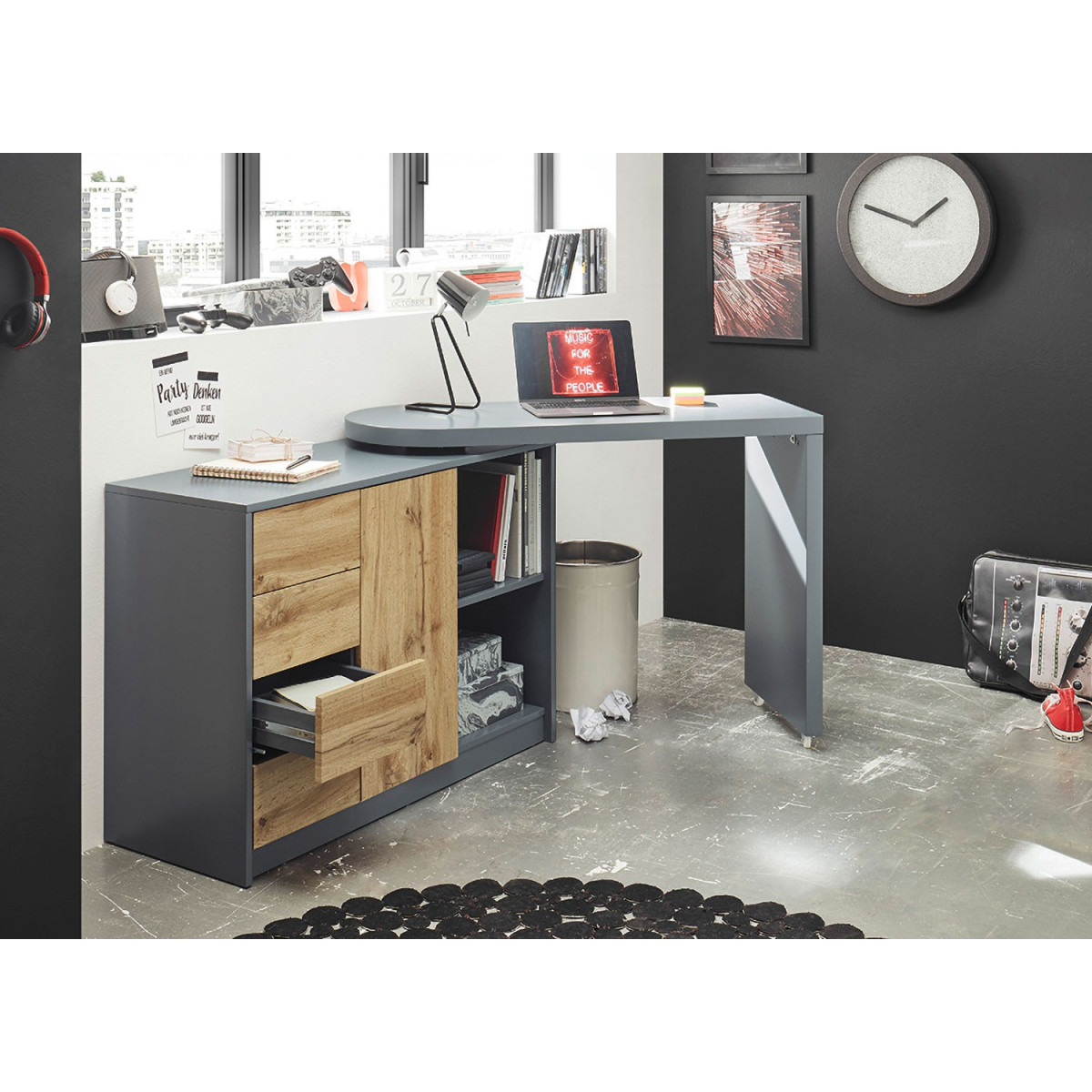 Bureau moderne avec rangement et plateau pivotant