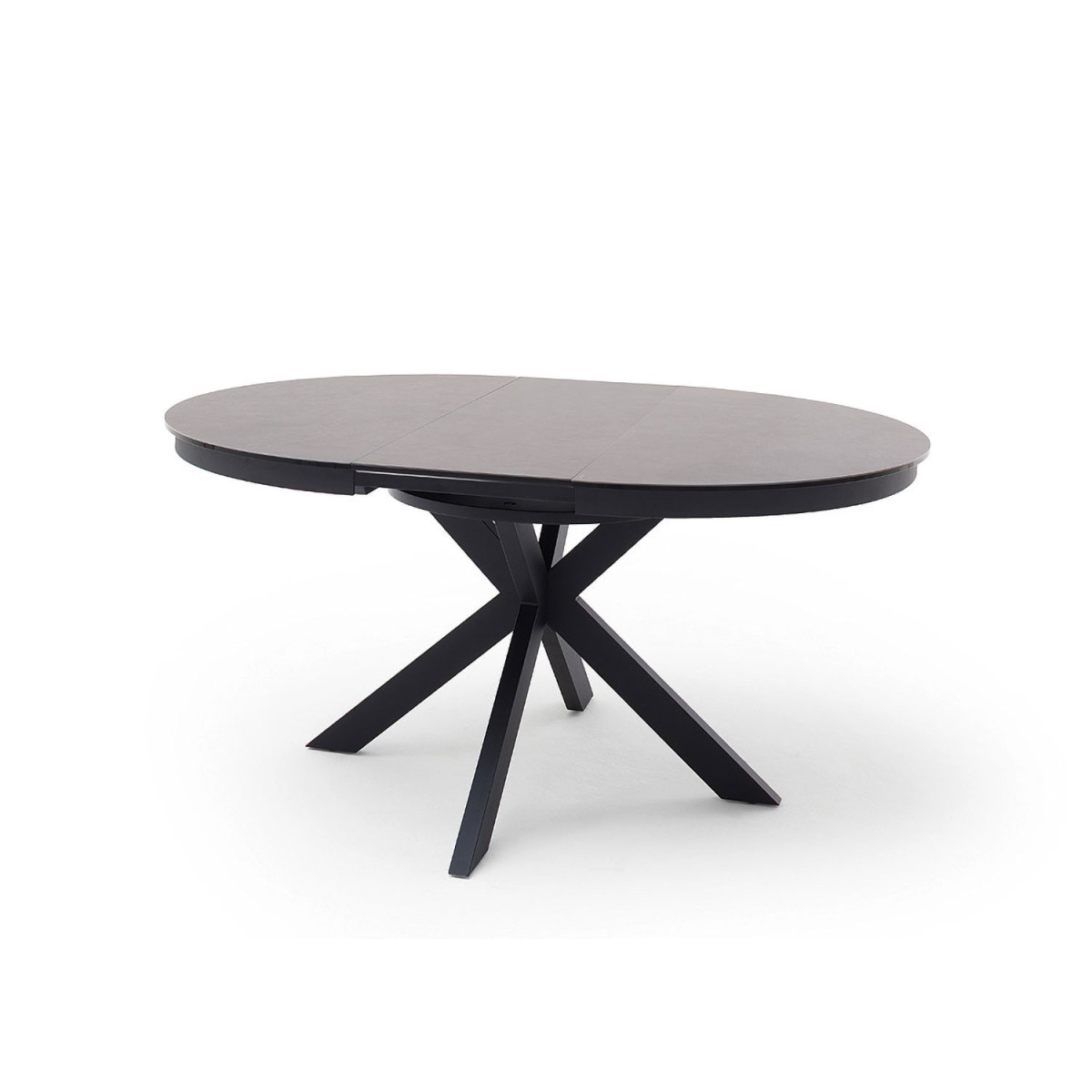Table à manger ronde céramique anthracite et pied acier noir