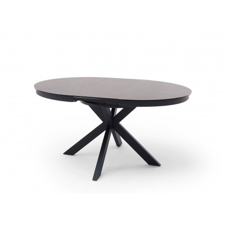 Table à manger ronde céramique anthracite et pied acier noir