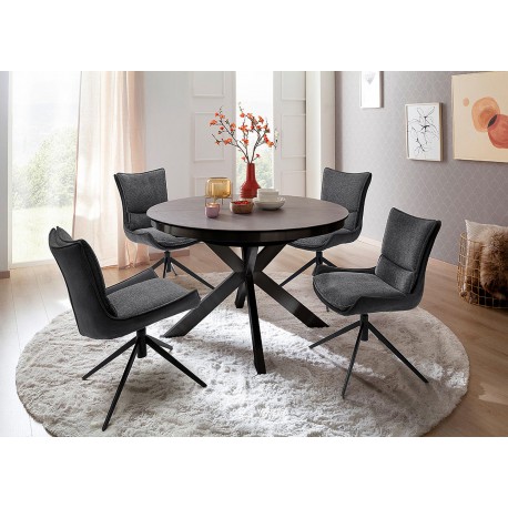 Table à manger ronde céramique anthracite et pied acier noir