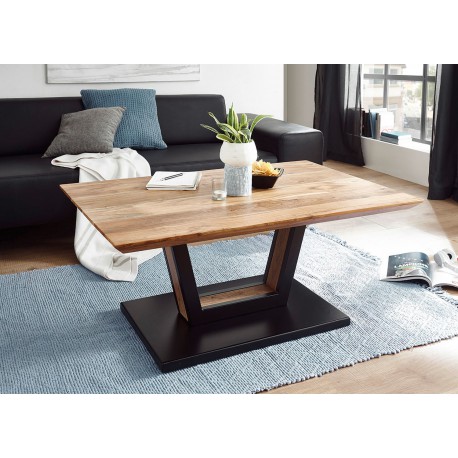 Table basse rectangulaire bois massif acacia et pied métal noir