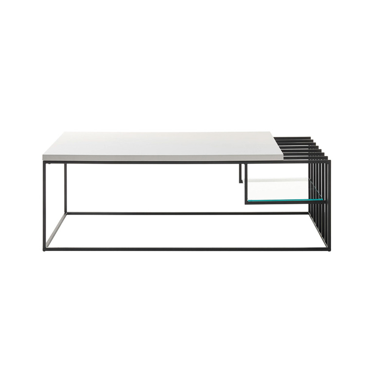 Table basse design blanc laqué mat et métal noir