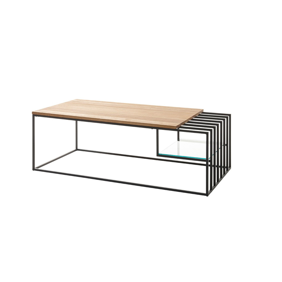 Table basse design chêne massif et métal noir