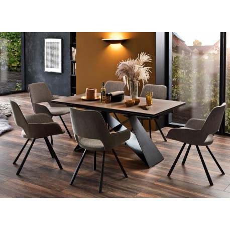 Table à manger extensible Brixton 160-200cm bois et noir + 6 chaises Suedia  multicouleurs