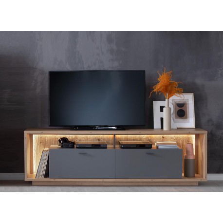 Meuble télé design 2m05 gris et chêne poutre