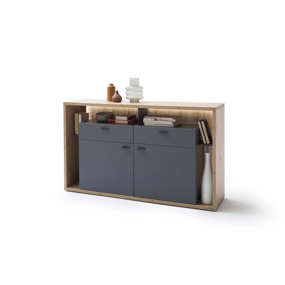 Meuble buffet design 1m56 gris et bois