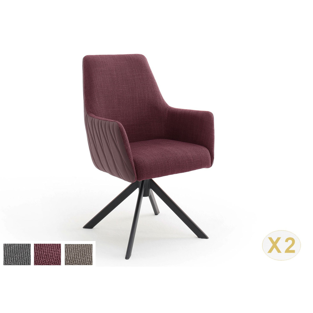 Lot de 2 chaises pivotantes avec accoudoirs bi-matière 3 couleurs