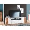 Meuble TV design blanc et bois 2 portes et 2 tiroirs 2m03