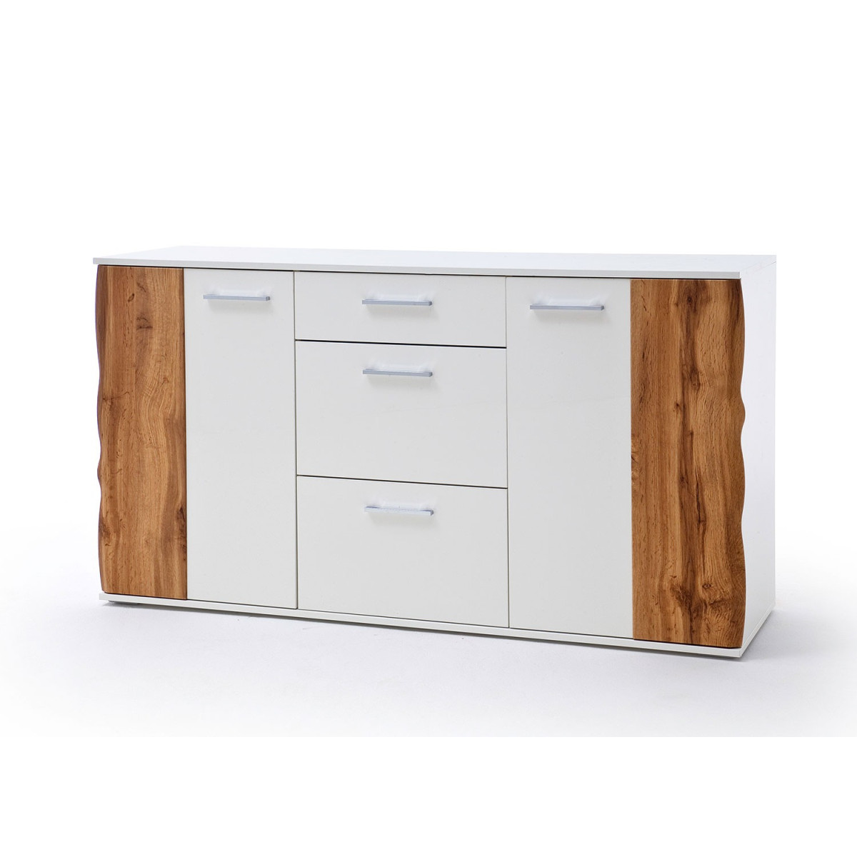 Buffet design blanc et bois 2 portes et 3 tiroirs