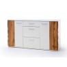 Buffet design blanc et bois 2 portes et 3 tiroirs