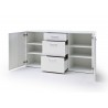 Buffet design blanc et bois 2 portes et 3 tiroirs