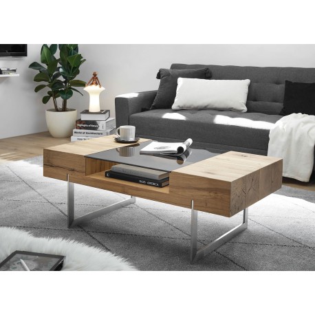 Table basse plaqué chêne avec niche de rangement