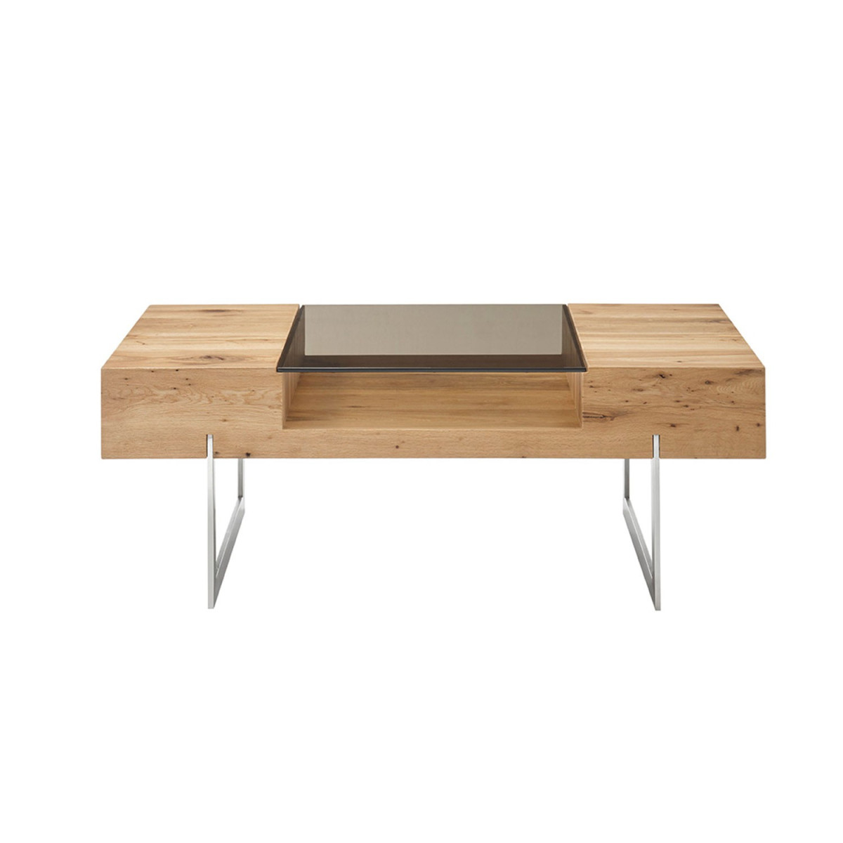 Table basse plaqué chêne avec niche de rangement