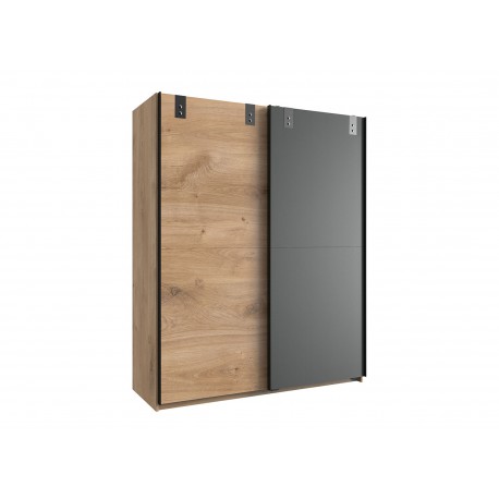 Armoire 2 portes coulissantes coloris chêne et graphite