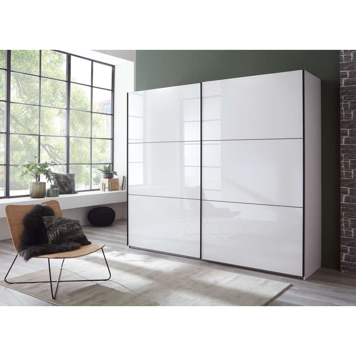 Armoire 2 portes coulissantes façades verre blanc L 200 ou L 250 cm