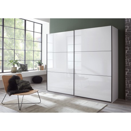 Armoire 2 portes coulissantes façades verre blanc L 200 ou L 250 cm