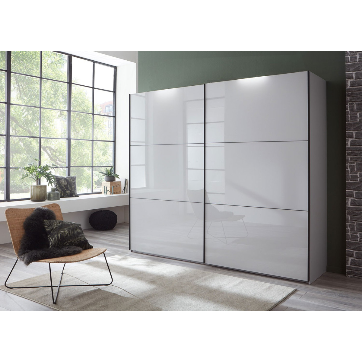 Armoire 2 portes coulissantes façades verre gris clair L 200 ou L 250 cm