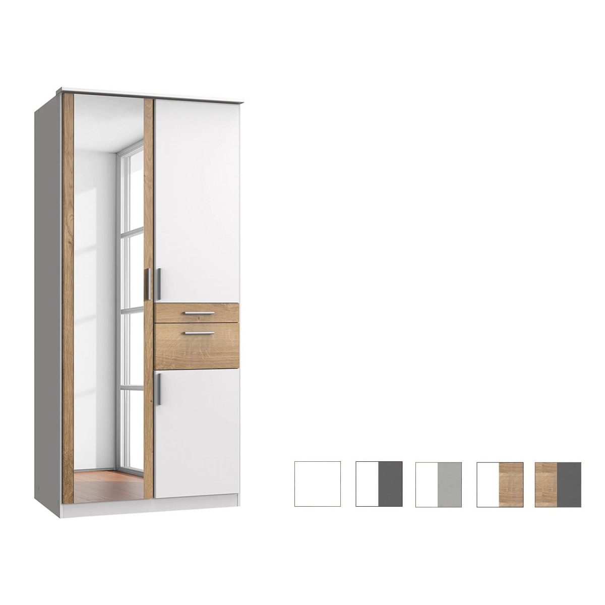 Armoire 3 portes avec miroir et tiroirs L 91 cm