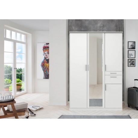 Armoire 4 portes avec miroir et tiroirs L 135 cm