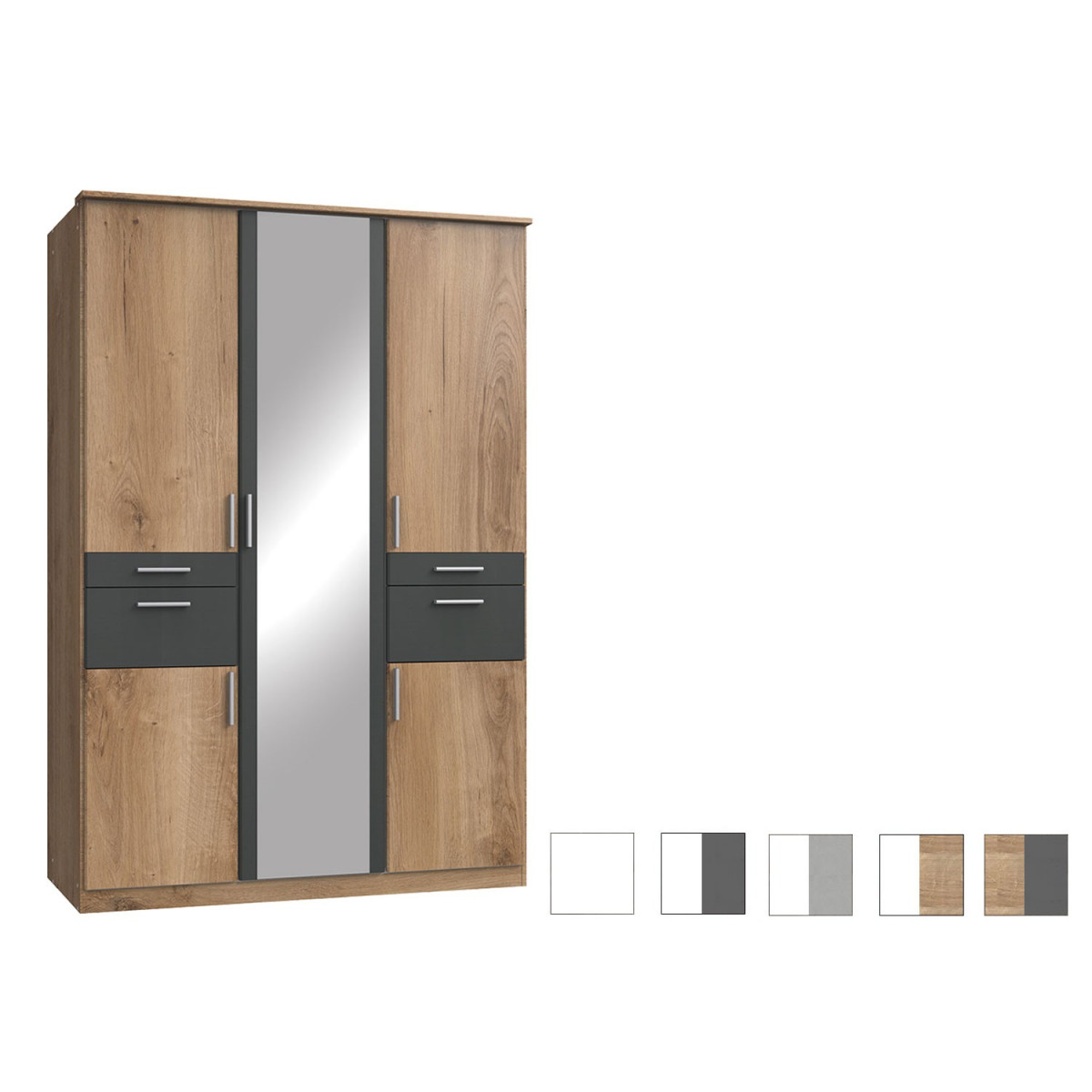 Armoire 5 portes avec miroir et 4 tiroirs L 135 cm