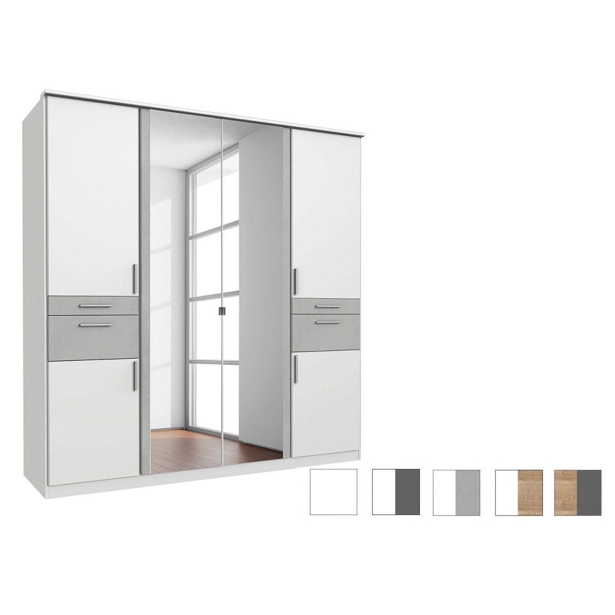 Armoire 6 portes avec 2 miroirs et 4 tiroirs L 179 cm