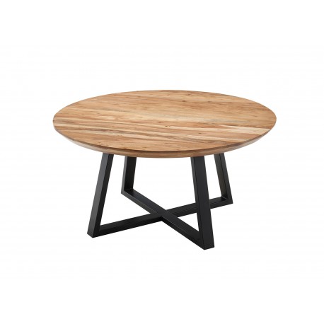 Table basse ronde en bois massif d'acacia et piétement métal noir