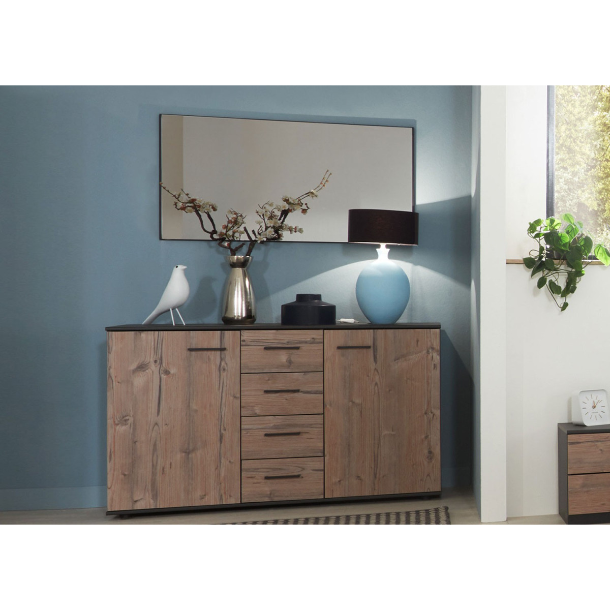 Commode de chambre 2 portes et 4 tiroirs