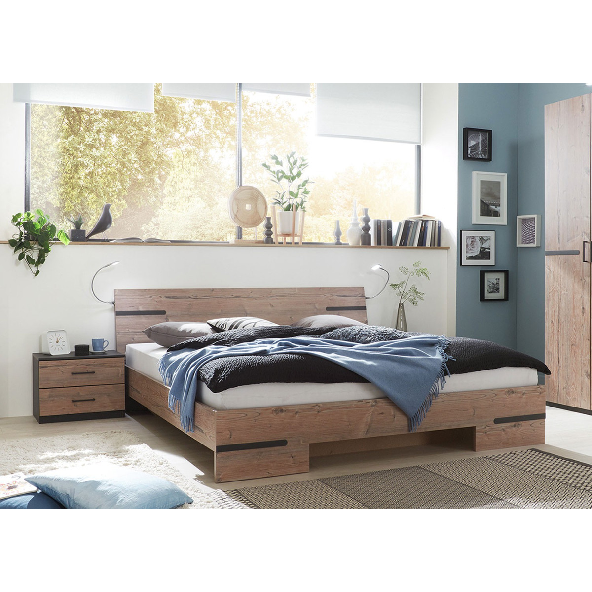 Lit 2 places adulte chêne silver et gris graphite