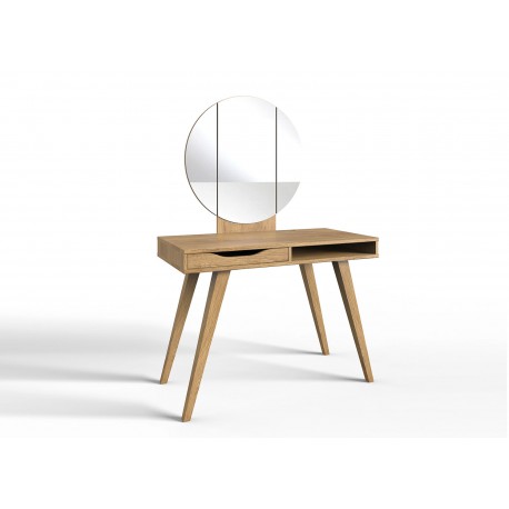Table de maquillage avec miroir rond chêne poutre