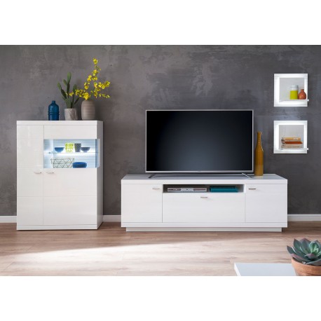 Meuble TV avec rangements blanc laqué
