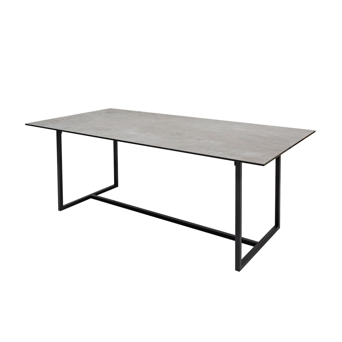 Table de salle à manger céramique gris aspect béton et piétement métal