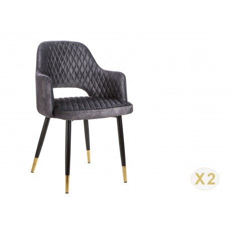 Chaises design en velours gris et pieds métal noir