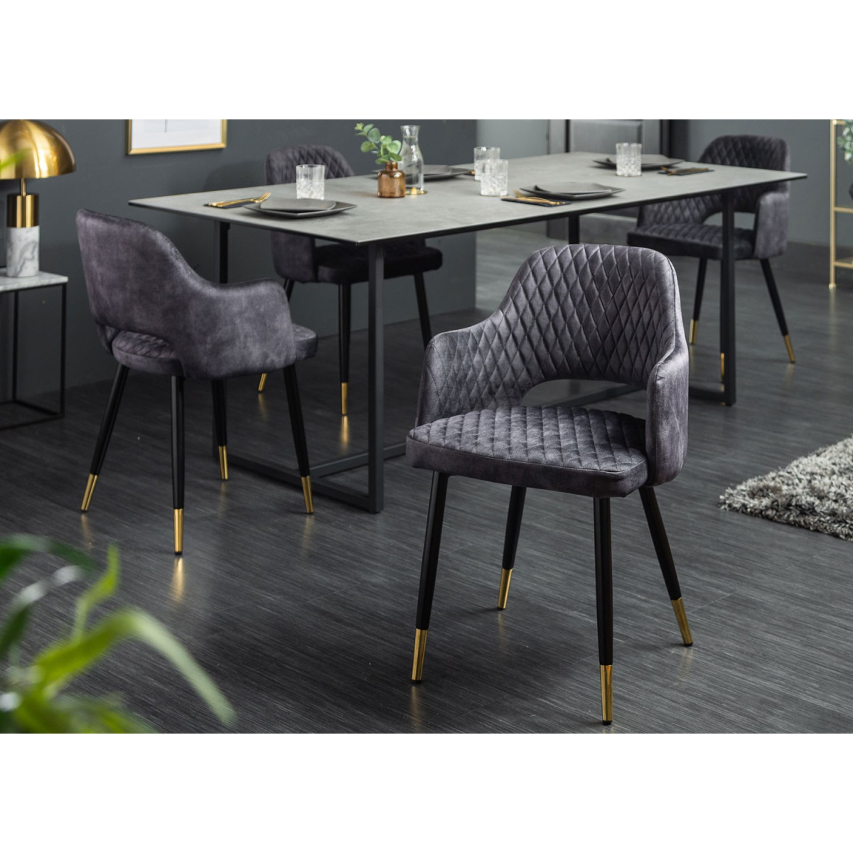 Lot 4 chaises rétro en tissu kaki et pieds noir Sando Casita - 9417