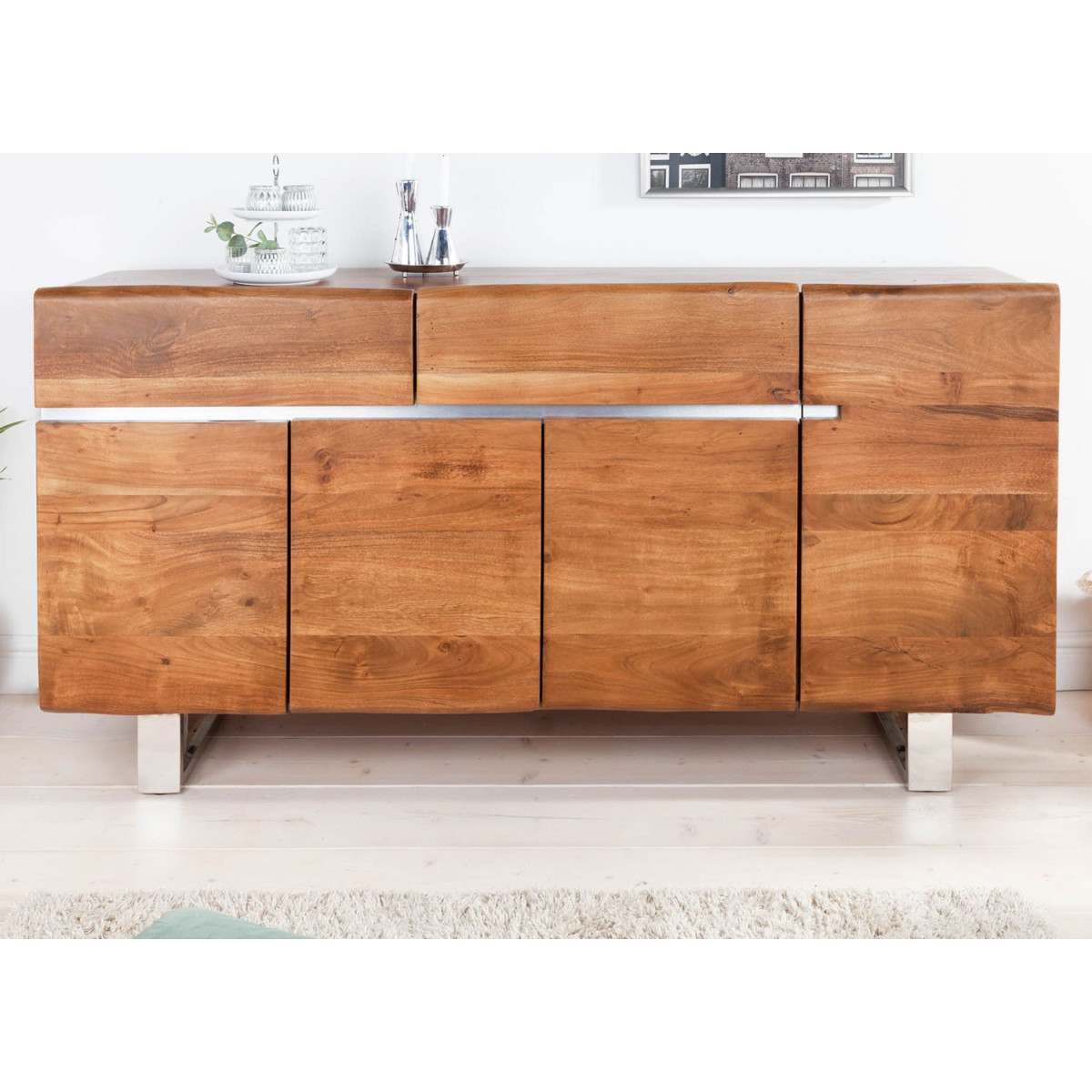 Buffet bois massif contemporain acacia 170 cm