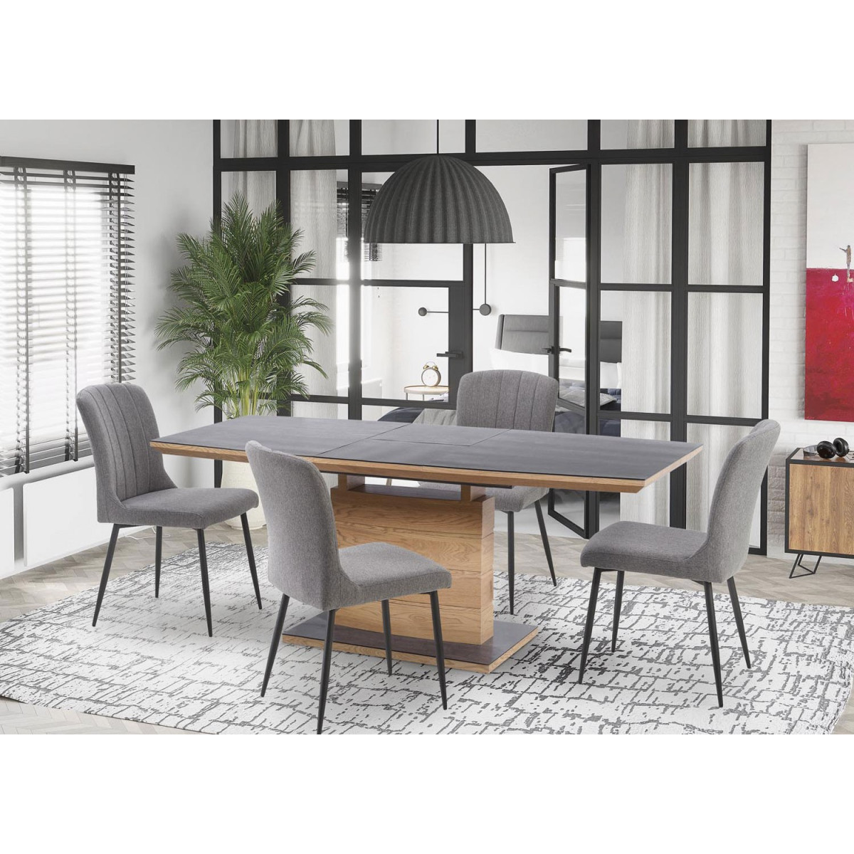 Table de repas extensible chêne doré et gris L 140-180 cm