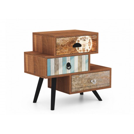 Petit meuble de rangement vintage bois et métal 3 tiroirs